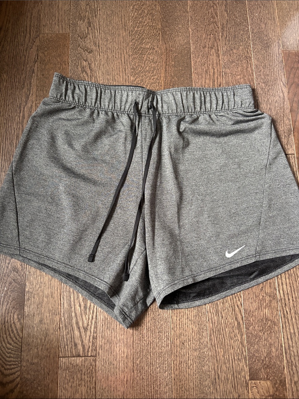 Nike Women’s Heather Gray Athletic Shorts with Black Drawstring
